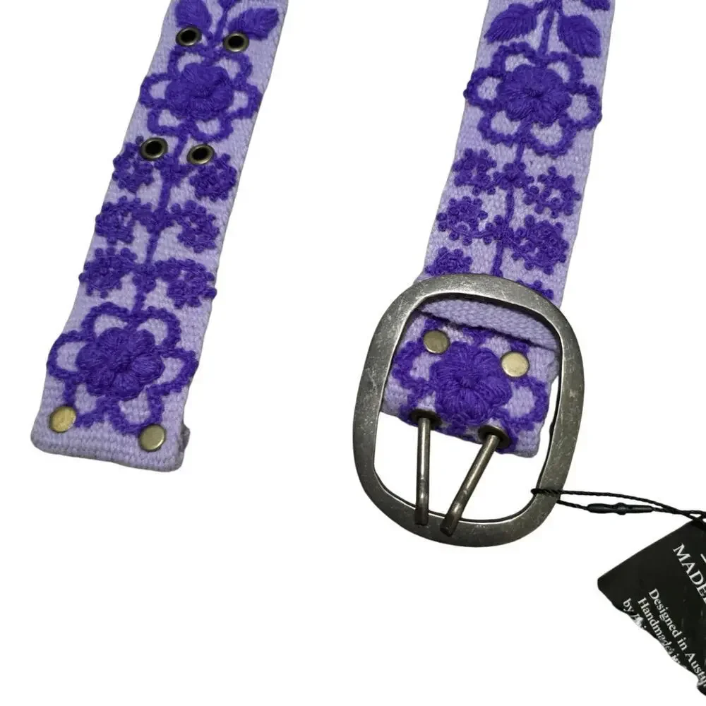 Nwt Madeline Parks Eliza Embroidered Belt Purple Large